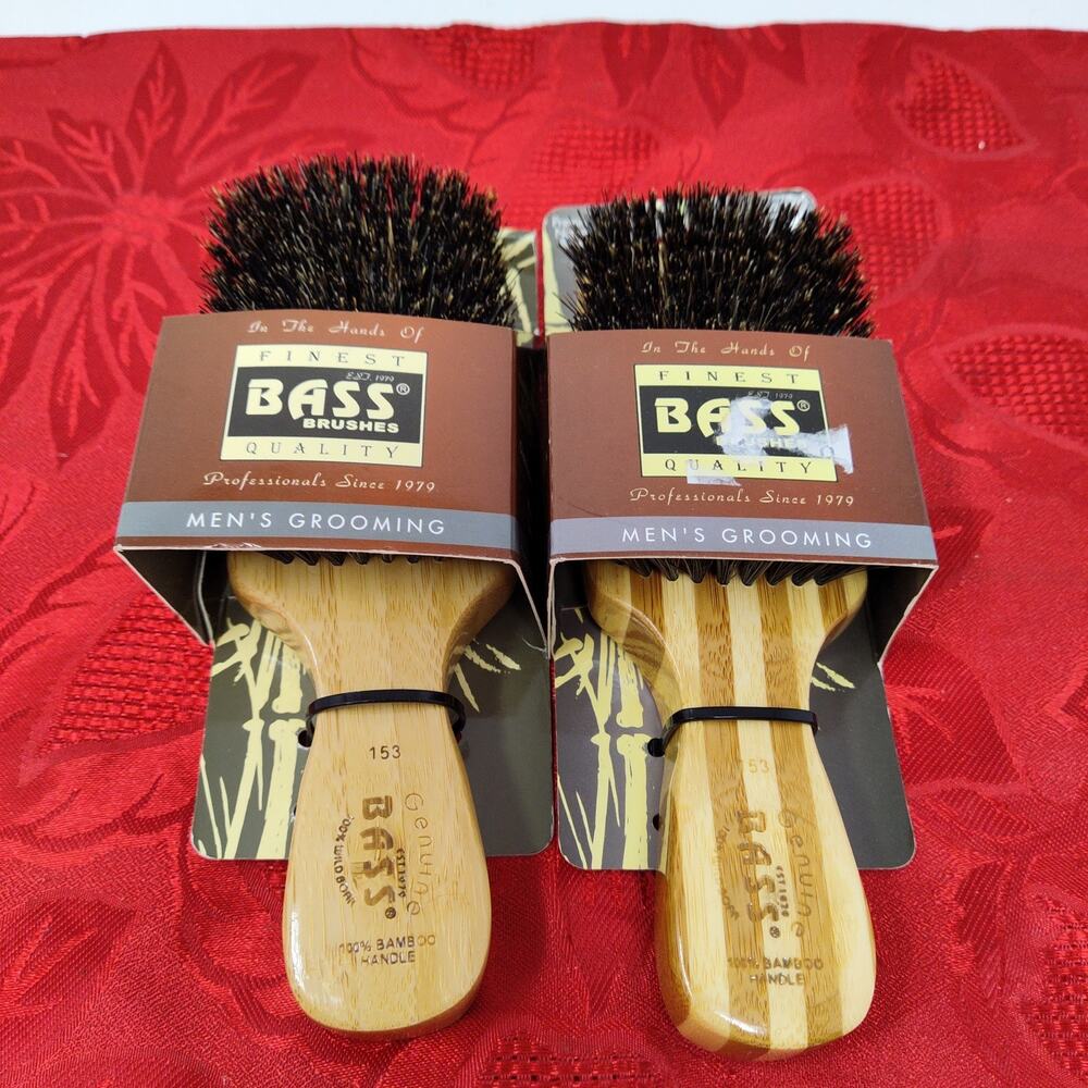 2X Mixed Bass Brushes Men's Club Style 100% Wild Boar Bristles Wood Handle